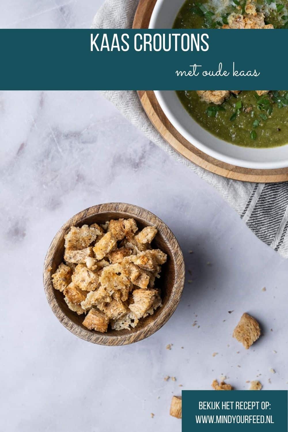 Kaas croutons, croutons maken van oud brood, croutons uit de oven,