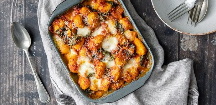 gnocchi ovenschotel, ovenschotel met gnocchi, ovenschotel met pasta, vegetarische ovenschotel, makkelijke ovenschotel