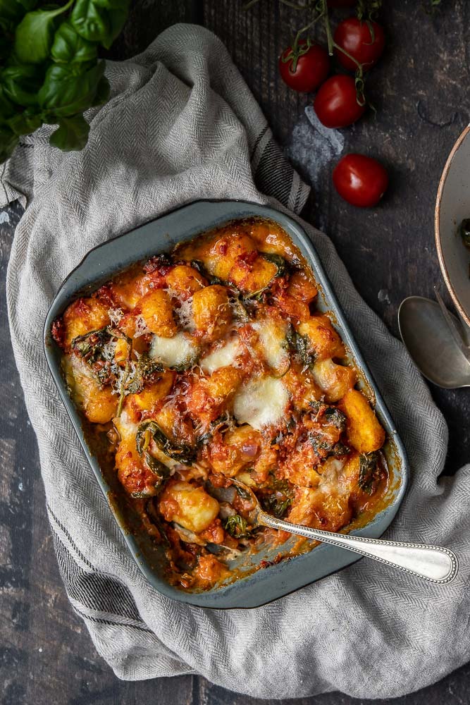 gnocchi ovenschotel, ovenschotel met gnocchi, ovenschotel met pasta, vegetarische ovenschotel, makkelijke ovenschotel