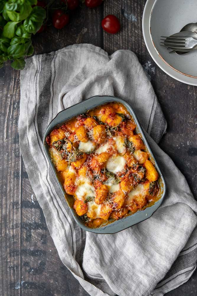 gnocchi ovenschotel, ovenschotel met gnocchi, ovenschotel met pasta, vegetarische ovenschotel, makkelijke ovenschotel