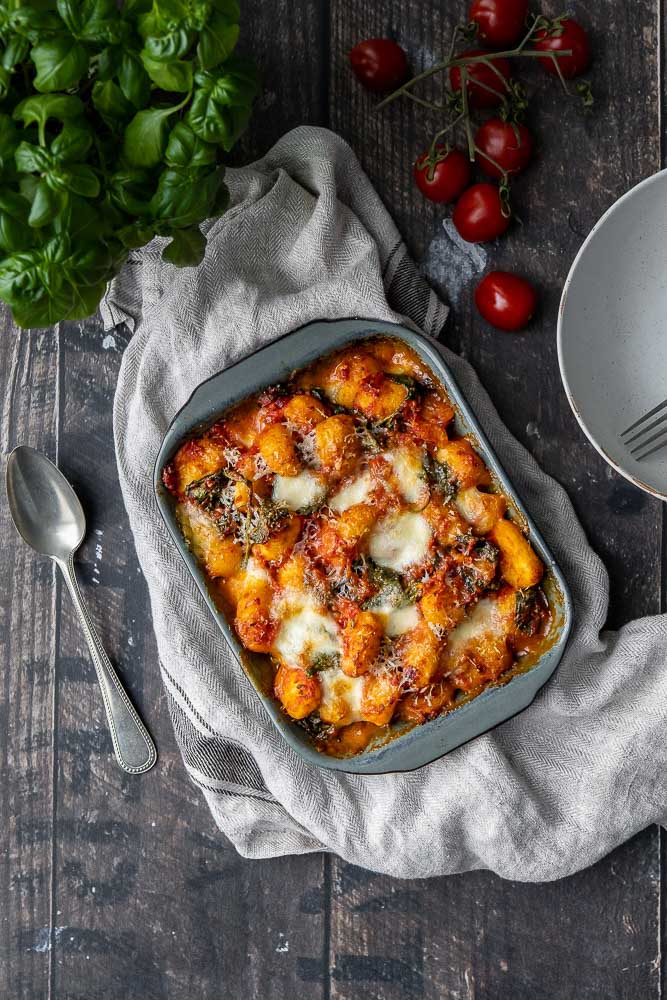 gnocchi ovenschotel, ovenschotel met gnocchi, ovenschotel met pasta, vegetarische ovenschotel, makkelijke ovenschotel