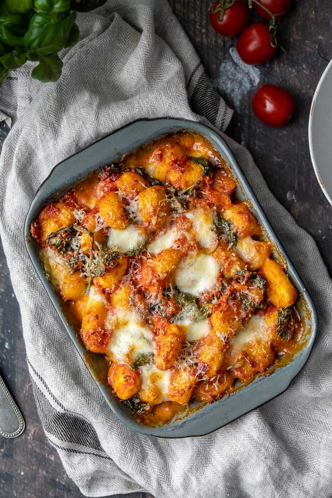 gnocchi ovenschotel, ovenschotel met gnocchi, ovenschotel met pasta, vegetarische ovenschotel, makkelijke ovenschotel