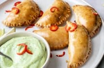 empanadas met gehakt, empanada, gevulde empanada met pittig gehakt, gekruid gehakt, avocado dip