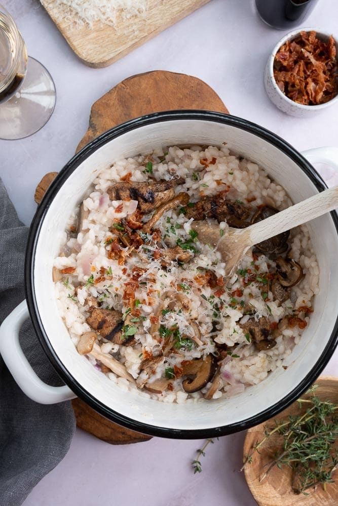 risotto, risotto met kip en champignons, recept risotto, romige risotto maken, zelf risotto koken,