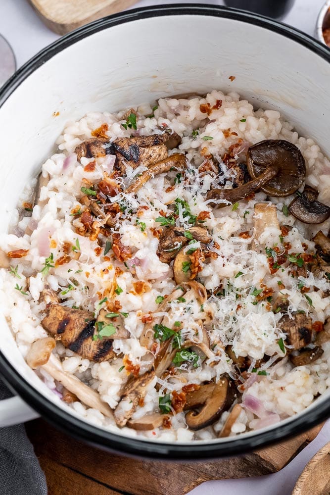 risotto, risotto met kip en champignons, recept risotto, romige risotto maken, zelf risotto koken,