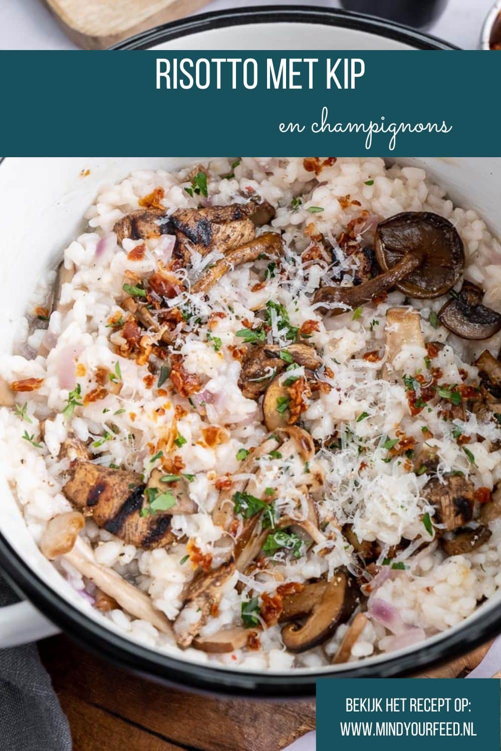 Recept voor risotto met kip en champignons. risotto, risotto met kip en champignons, recept risotto, romige risotto maken, zelf risotto koken,