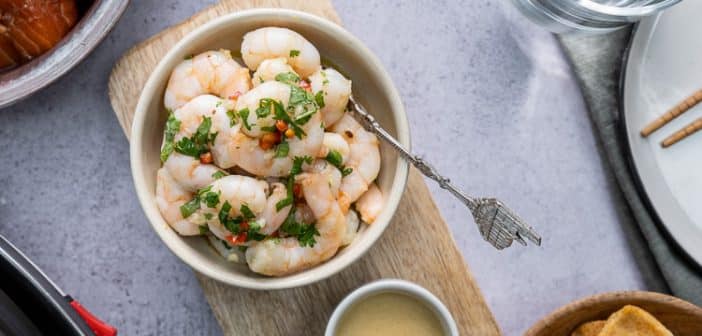 knoflook garnalen, Oosterse garnalen gourmet recept, garnalen marineren, gourmetten met garnalen, luxe vis gourmet, Oosters gourmetten, gamba aioli