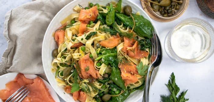 pasta met gerookte zalm, pasta met zalm, pasta recept zalm, wilde zalm, Alaska, pasta gerecht, vis,