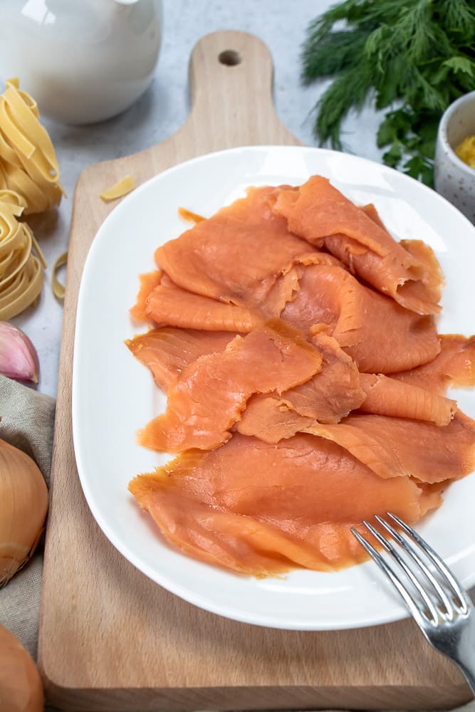 pasta met gerookte zalm, pasta met zalm, pasta recept zalm, wilde zalm, Alaska, pasta gerecht, vis,