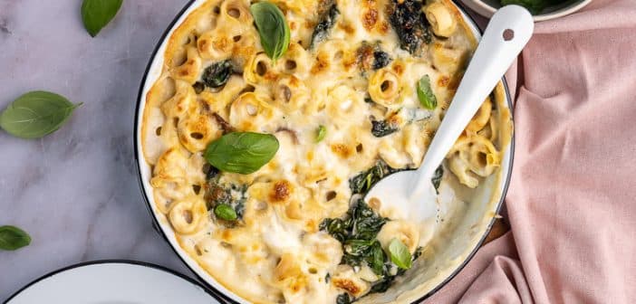 tortellini ovenschotel met spinazie, tortellini uit de oven, recept, ovenschotel pasta