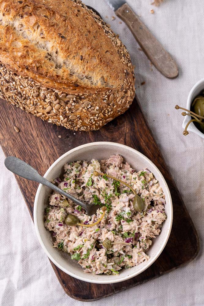 Tonijnsalade, tonijn salade, tonijnsalade recept, ouderwetse tonijnsalade, klassieke, gezonde, recepten, smeersalade tonijn