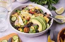 Mexicaanse salade, Tex Mex salade, recept, gezonde salade, gerookte kip, mais, zwarte bonen, limoendressing