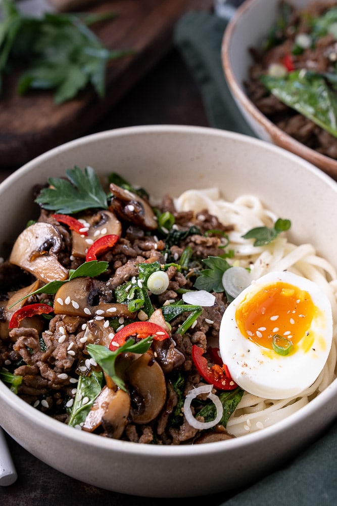 ramen noedels, ramen noodles, noedels recept, Japanse noedels, met gehakt en spinazie, platte noedels, recepten