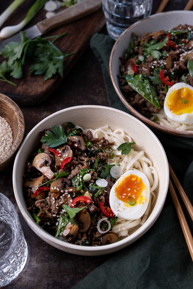 ramen noedels, ramen noodles, noedels recept, Japanse noedels, met gehakt en spinazie, platte noedels, recepten