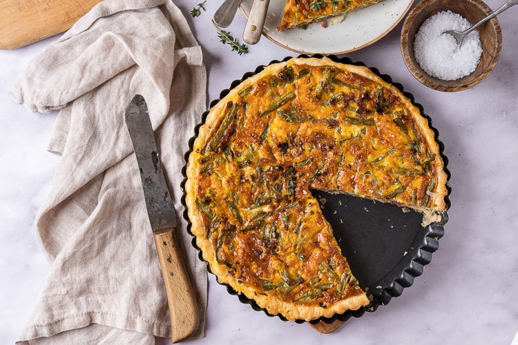 quiche met spek en sperziebonen, quiche met spekjes en bonen, sperziebonen quiche, hartige taart, recept