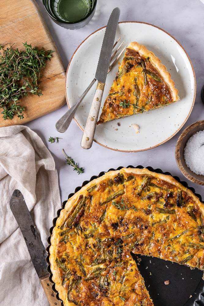 quiche met spek en sperziebonen, quiche met spekjes en bonen, sperziebonen quiche, hartige taart, recept