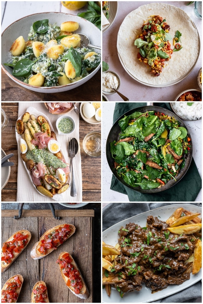 Weekmenu makkelijke maaltijden #22 – boordevol inspiratie voor een gezonde en gevarieerde eetweek. Van gebakken gnocchi en asperges met ham tot Mexicaanse burrito’s, pittige varkenshaas en Limburgs zuurvlees. Dit weekmenu staat vol snelle en lekkere recepten die je zonder stress op tafel zet. Gezond eten met het hele gezin wordt zo écht makkelijk. Pin dit weekmenu zodat je het altijd bij de hand hebt!