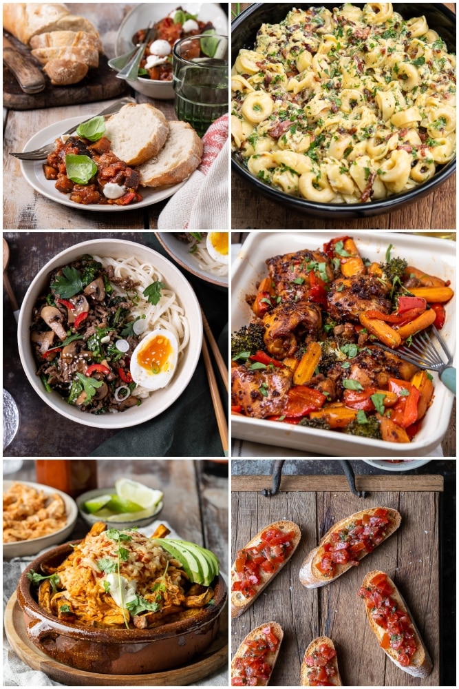 Gezond weekmenu met makkelijke maaltijden voor het hele gezin, inclusief snelle diners, lichte lunchideeën en een feestelijk ontbijt voor het weekend.