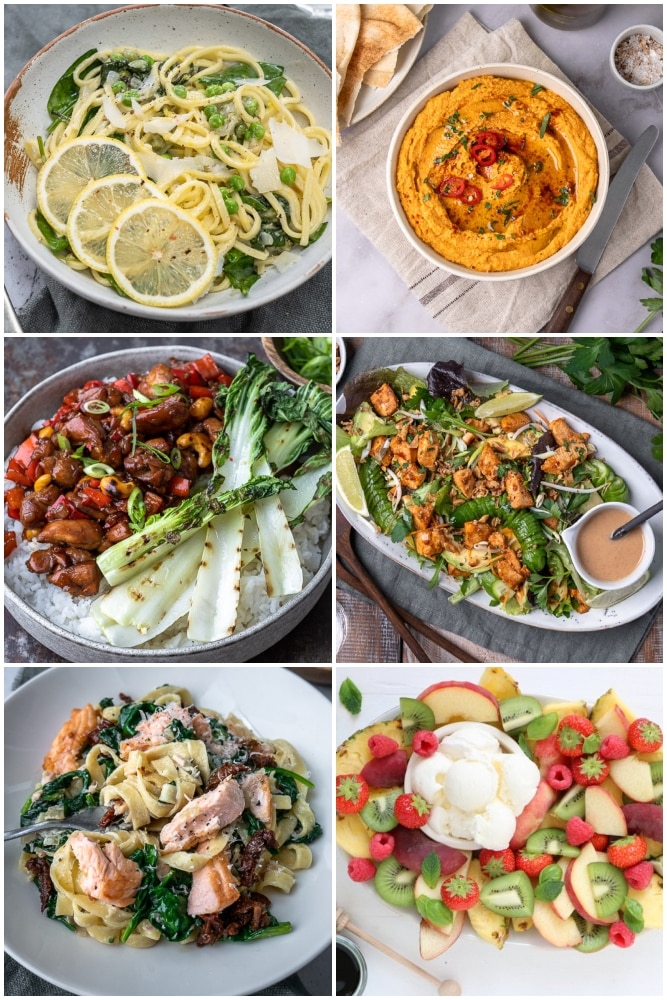 Zomers weekmenu vol makkelijke en gezonde recepten, van pasta al limone tot kip cashew, noedels met pittig gehakt en een frisse fruitsalade.