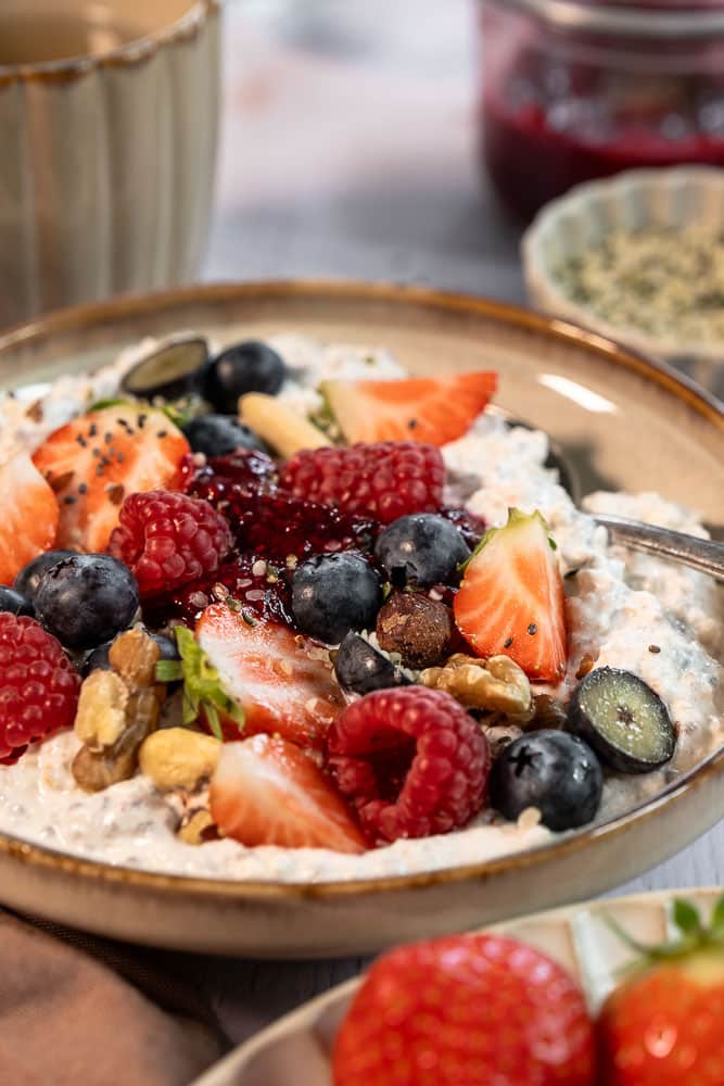 Eiwitrijke overnight oats met cottage cheese en havermout